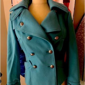 Millard Fillmore Peacock  short blue wool coat with silver buttons